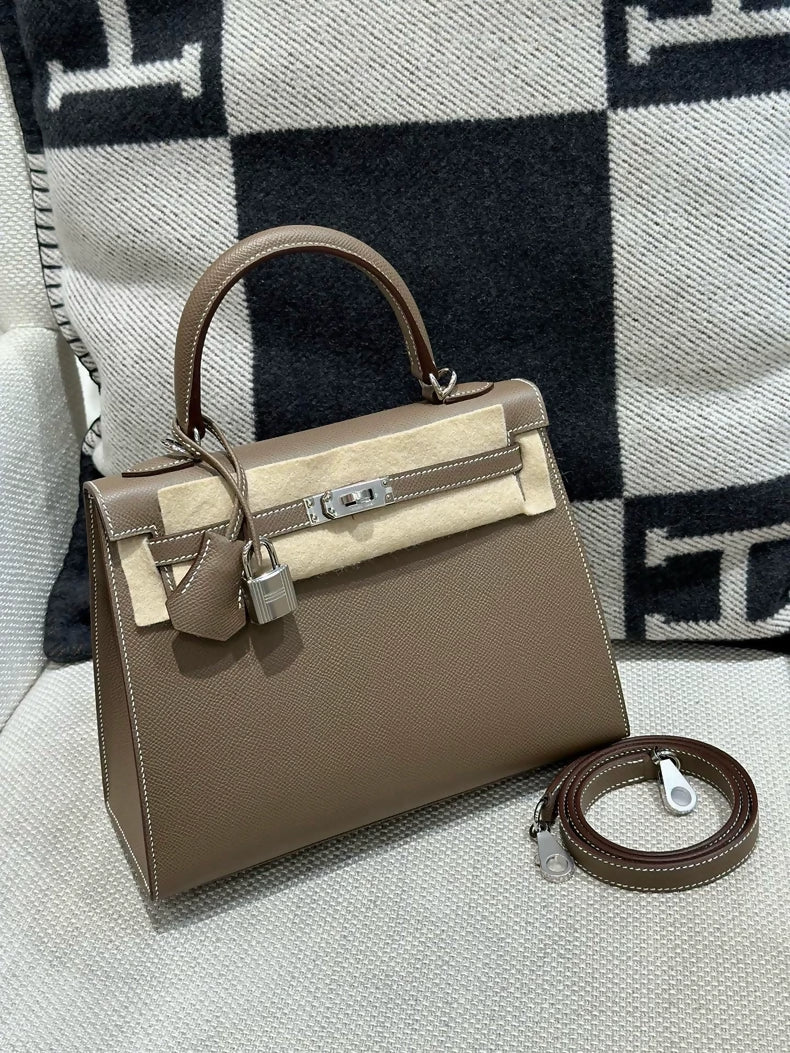 Hermes Kelly 25 Elephant Grey Epsom Leather palladium hardware