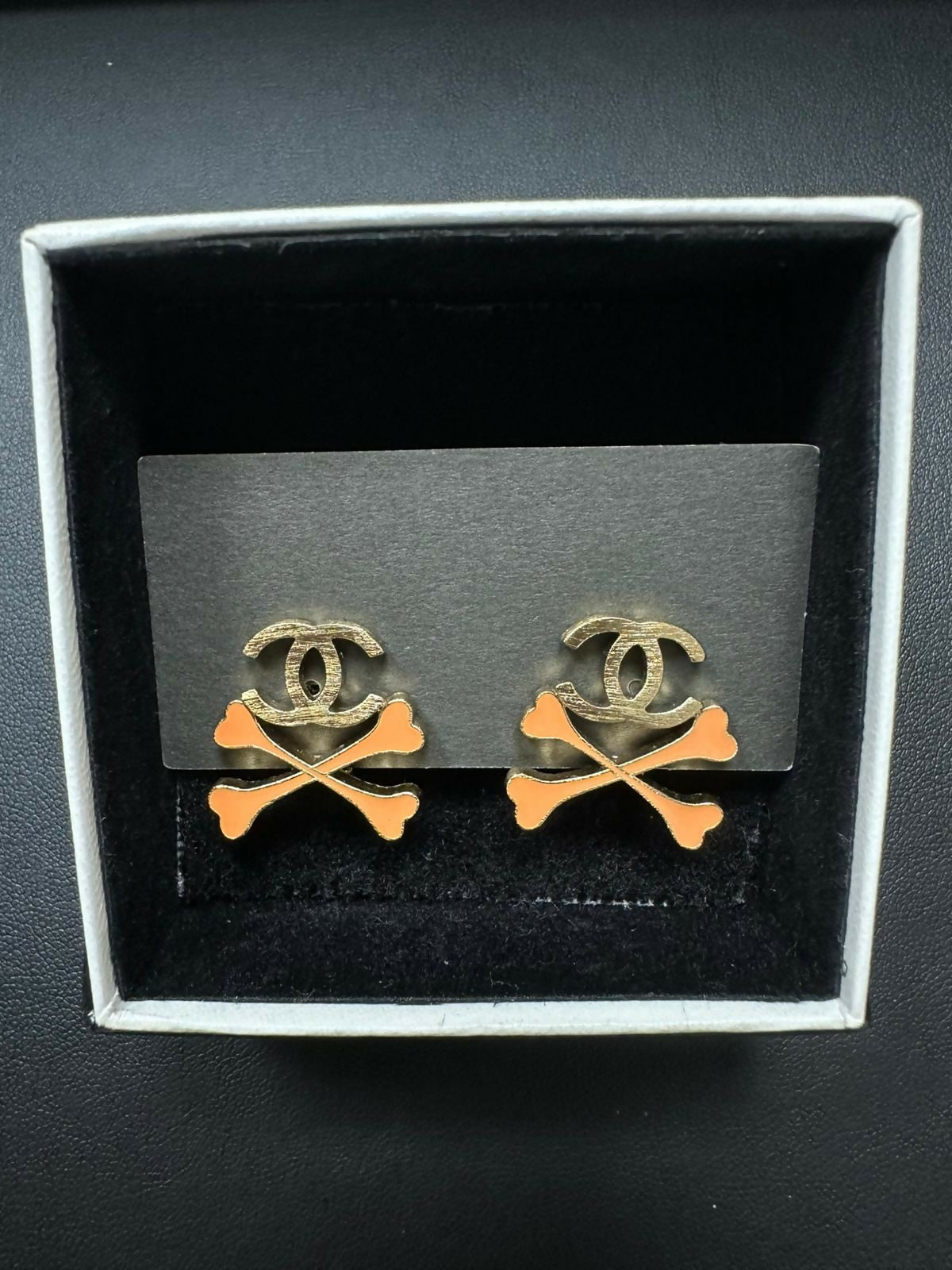 Chanel Vintage 2003 Enamel Skull Orange Earrings