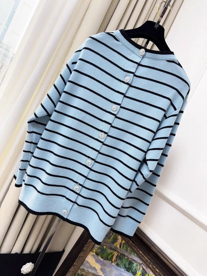 Chanel 25S blue and black striped cardigan