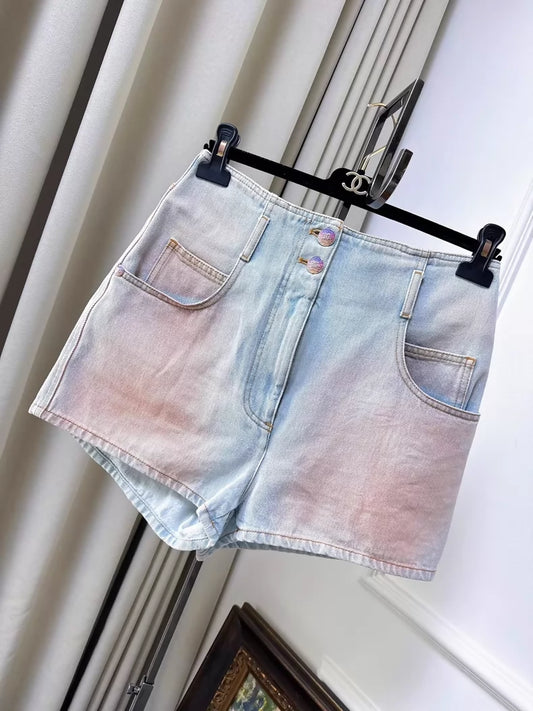 Chanel 24C orange gradient blush denim shorts
