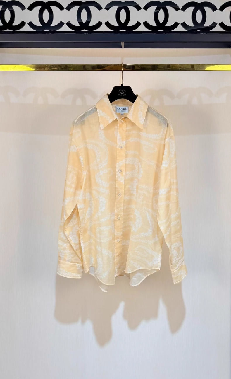 Chanel 25M cream yellow floral shirt