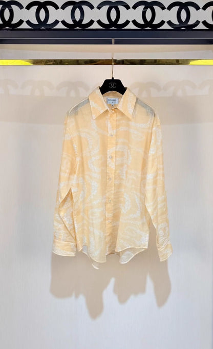 Chanel 25M cream yellow floral shirt