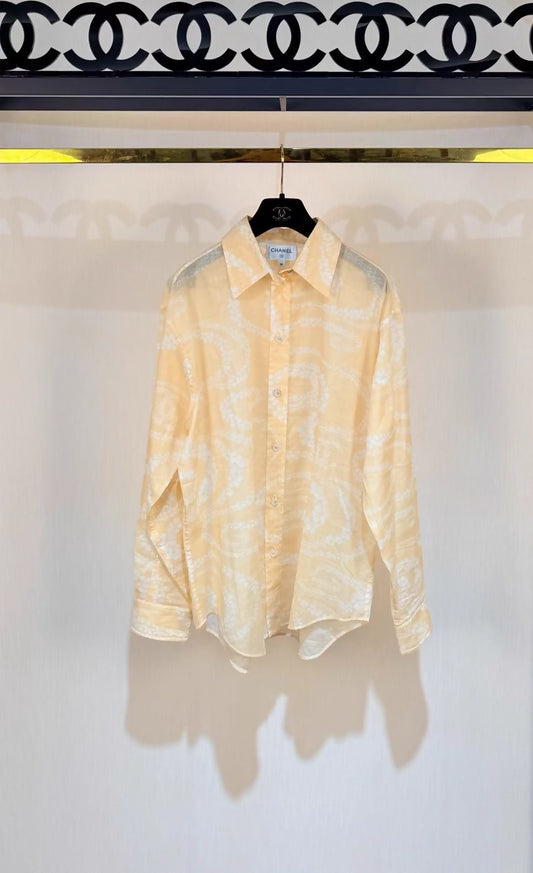 Chanel 25M cream yellow floral shirt
