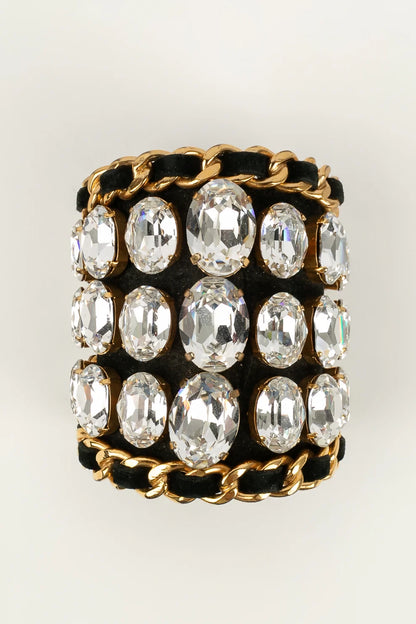Chanel Oversized Crystal and Leather Cuff Bracelet, Fall–Winter 1991/92