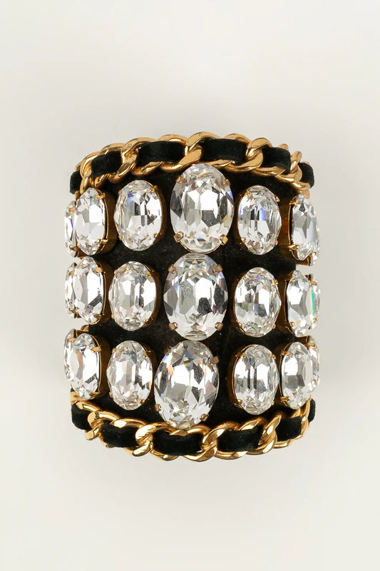 Chanel Oversized Crystal and Leather Cuff Bracelet, Fall–Winter 1991/92