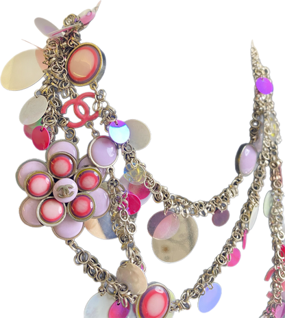 Chanel 04S Ultra Rare Statement DOUBLE XL Hot Pink Lavender Neon CC Necklace Belt