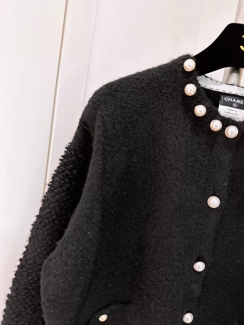 Chanel Black Pearl-Button Cashmere Cardigan