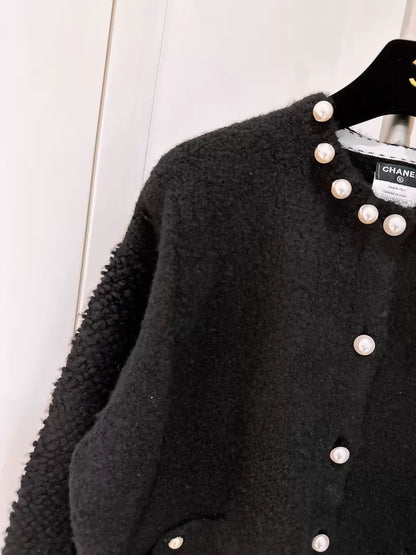 Chanel Black Pearl-Button Cashmere Cardigan