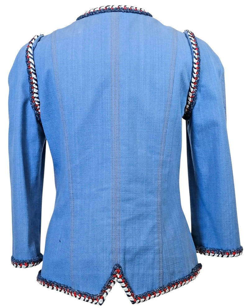 Chanel 13C Paris-Versailles Runway Blue Denim Braided Trim Jacket FR 38