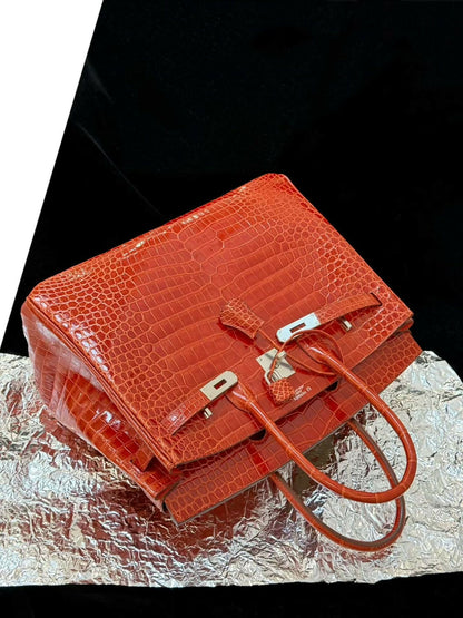 Hermès Special Order (HSS) Birkin 35 Salmon Pink Shiny Porosus Crocodile (Caret ⁠^⁠ Symbol) with Hardware