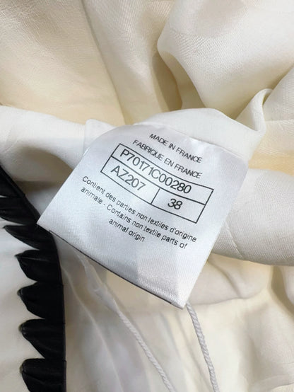 Chanel 21C Off-White Lambskin Leather Jacket with Black Trim