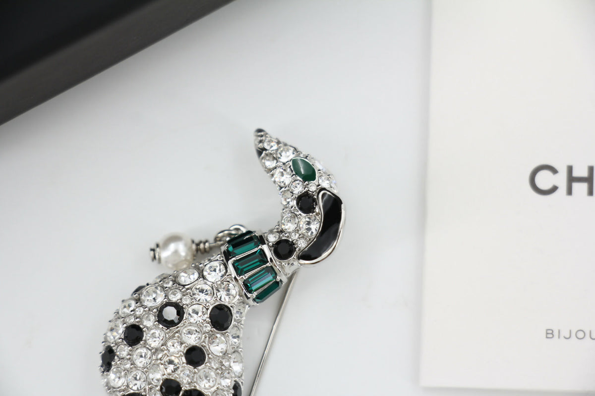 Chanel B26A Rhinestone Black Silver Green Dalmatian Brooch