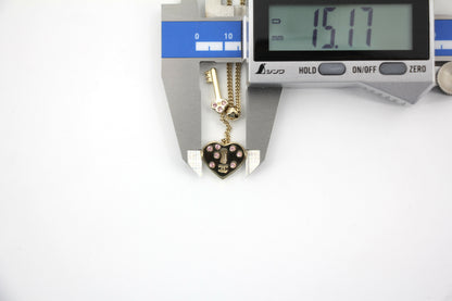 Chanel Vintage 02P Rhinestone Pink Heart Key Metal Necklace