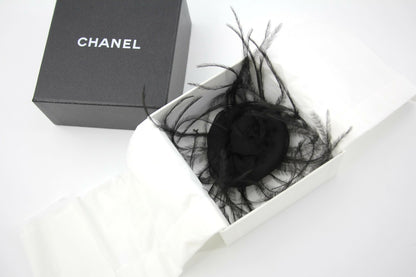 Chanel Vintage 81-85 Tulle Feather Black Camellia Silk Brooch
