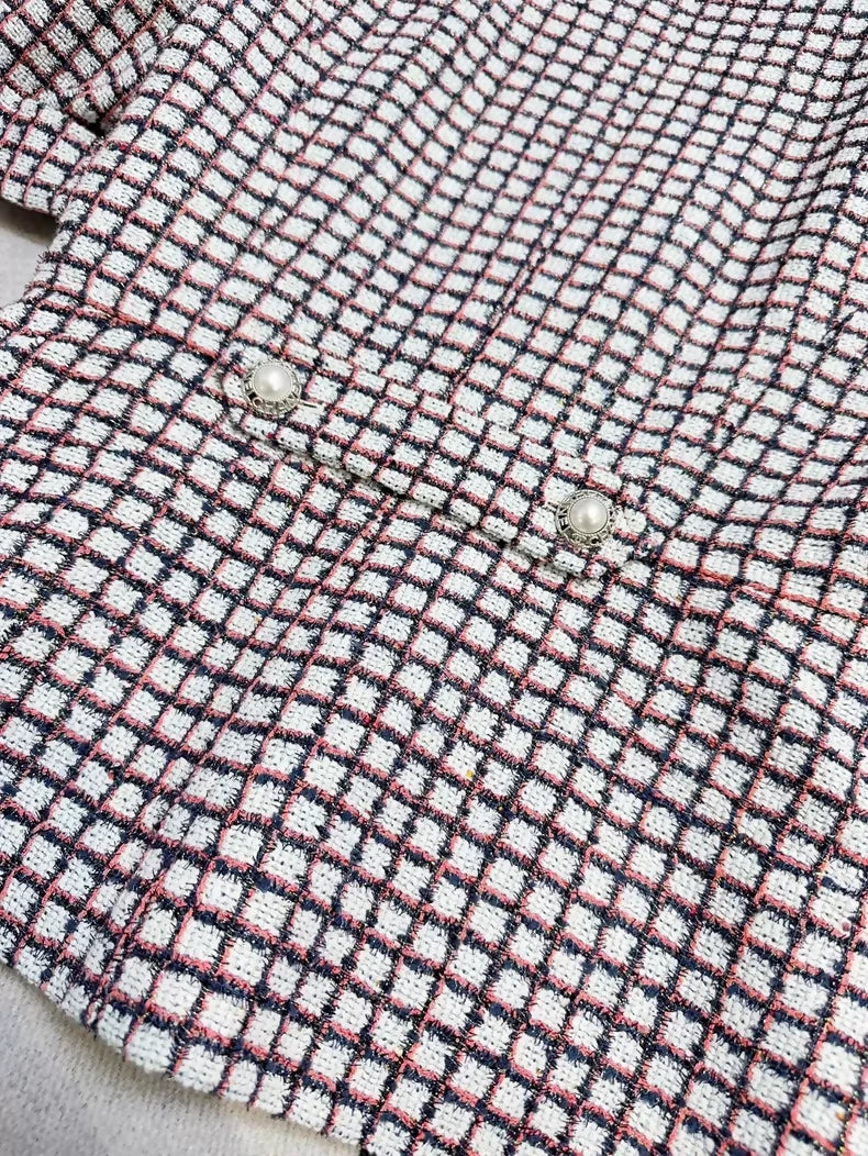 Chanel 19S Red and Blue Check Tie-Waisted Tweed Jacket