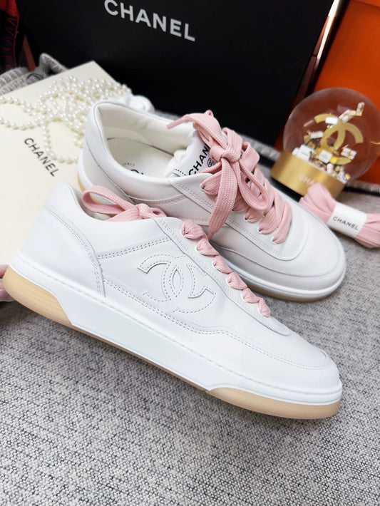Chanel 24p pink white sneakers