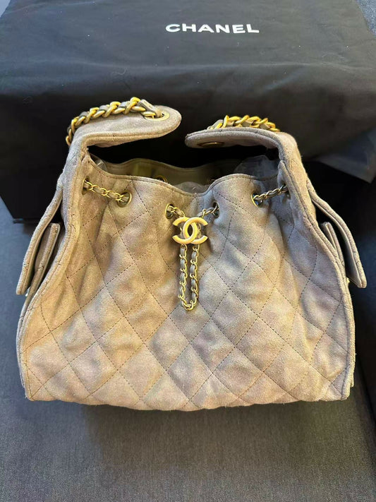 Chanel 2025 Suede & Metal Brown Hobo Bag