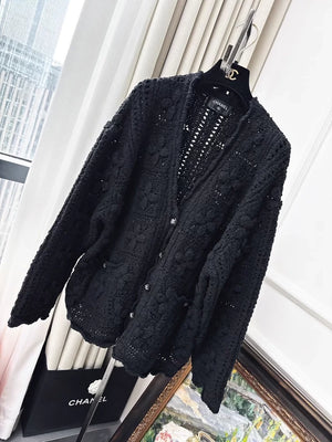 Chanel 25C Black Crochet Knit Cardigan