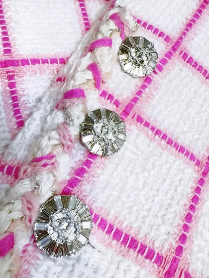 Chanel 23c Pink white Check tweed Jacket