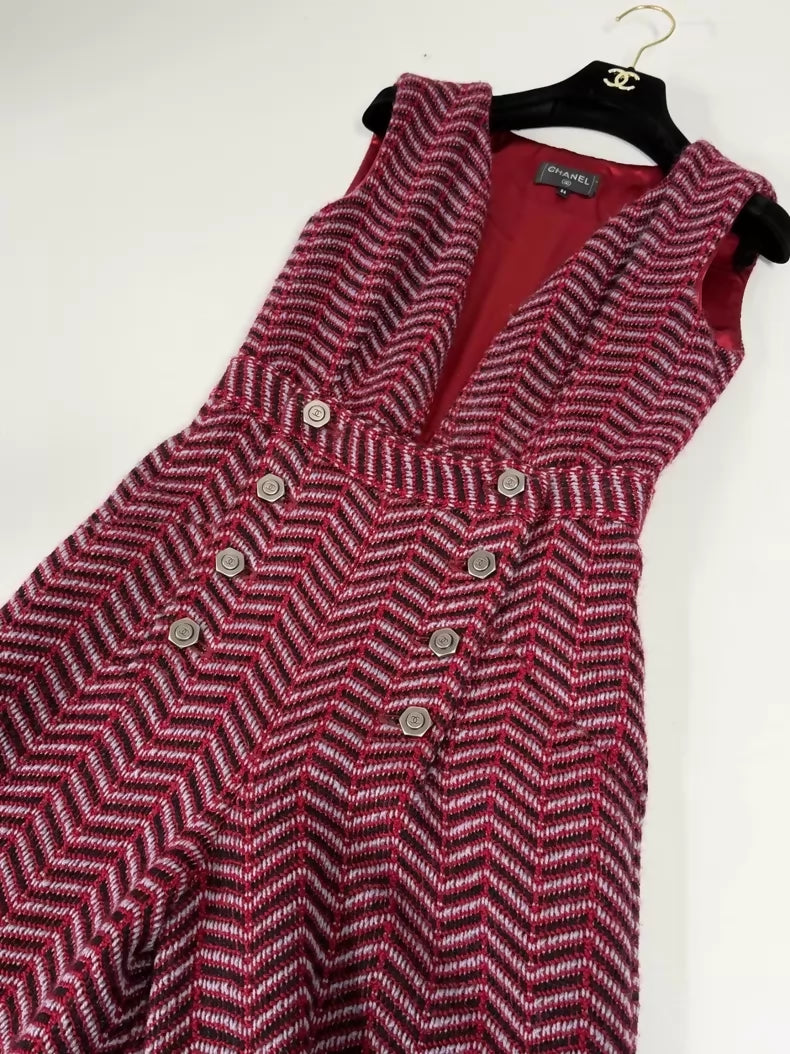 Chanel 18A Red Check Jumpsuit Wide-Leg Pants