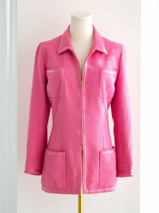 chanel vintage spring 1995 pink barbie zip 95p  jacket 2