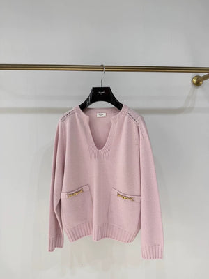 Celine pink cashmere chain Arc de Triomphe knit sweater