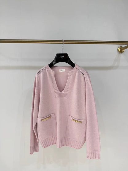 Celine pink cashmere chain Arc de Triomphe knit sweater