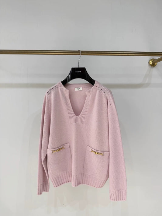 Celine pink cashmere chain Arc de Triomphe knit sweater