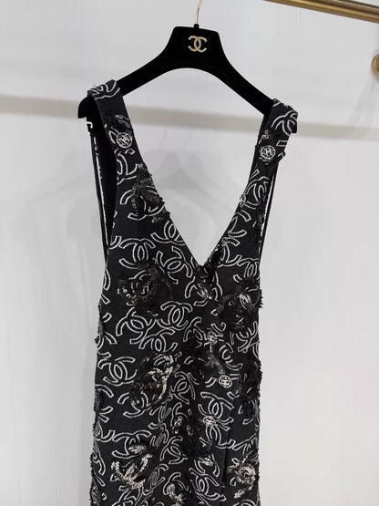 Chanel 22S black sequined CC dress