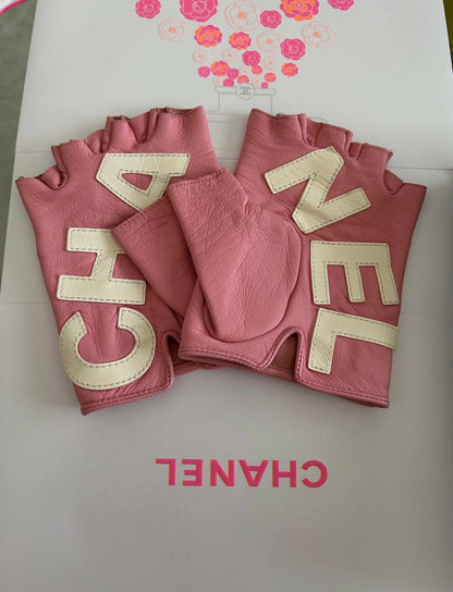 Chanel pink fingerless gloves