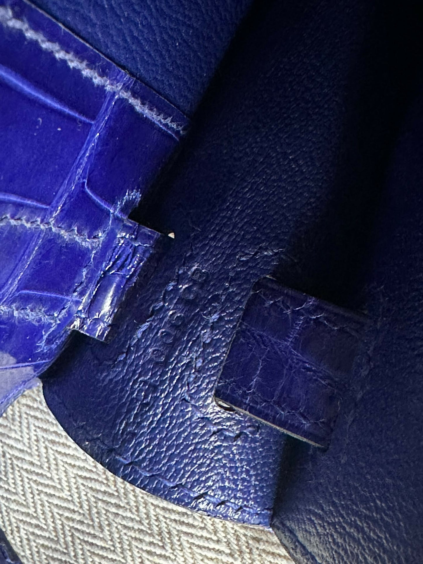 Hermès Kelly Cut 7T Bleu Électrique Crocodile Niloticus Lisse gold hardware