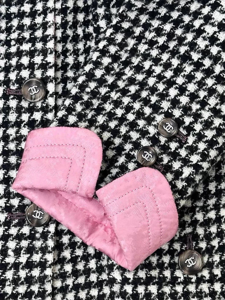 Chanel 24A black and white mixed houndstooth long coat
