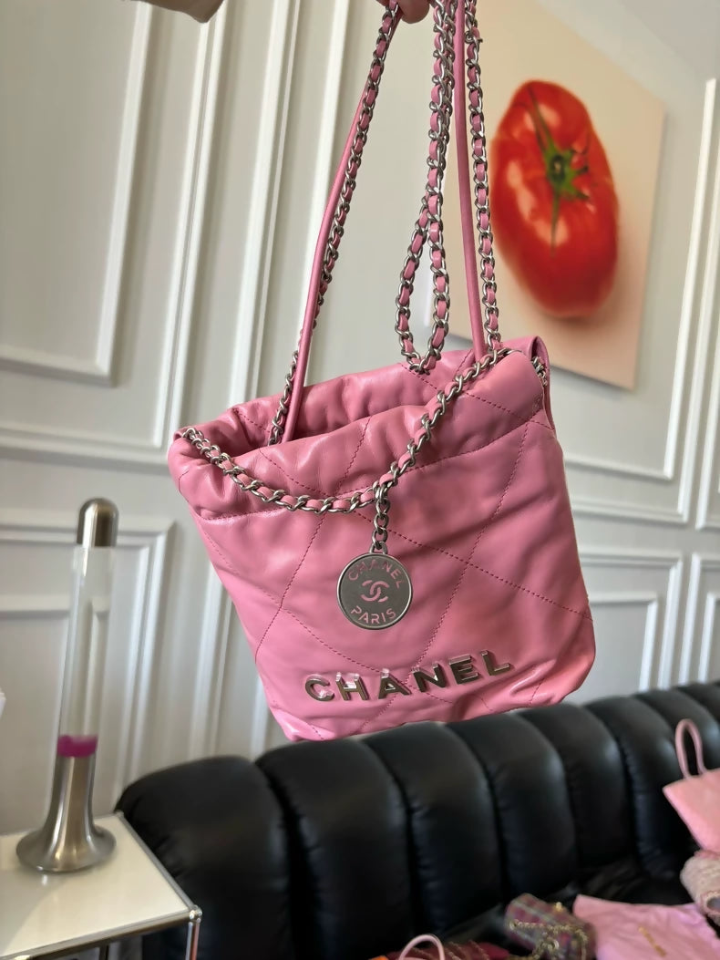 Chanel 23a Pink with Silver Lettering 22 Bag