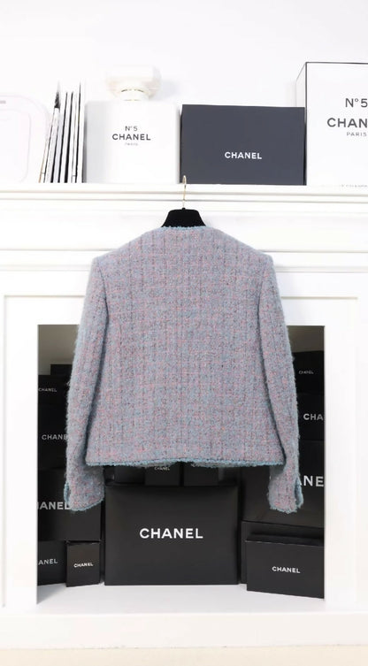 Chanel 1997 gray blue purple tweed jacket