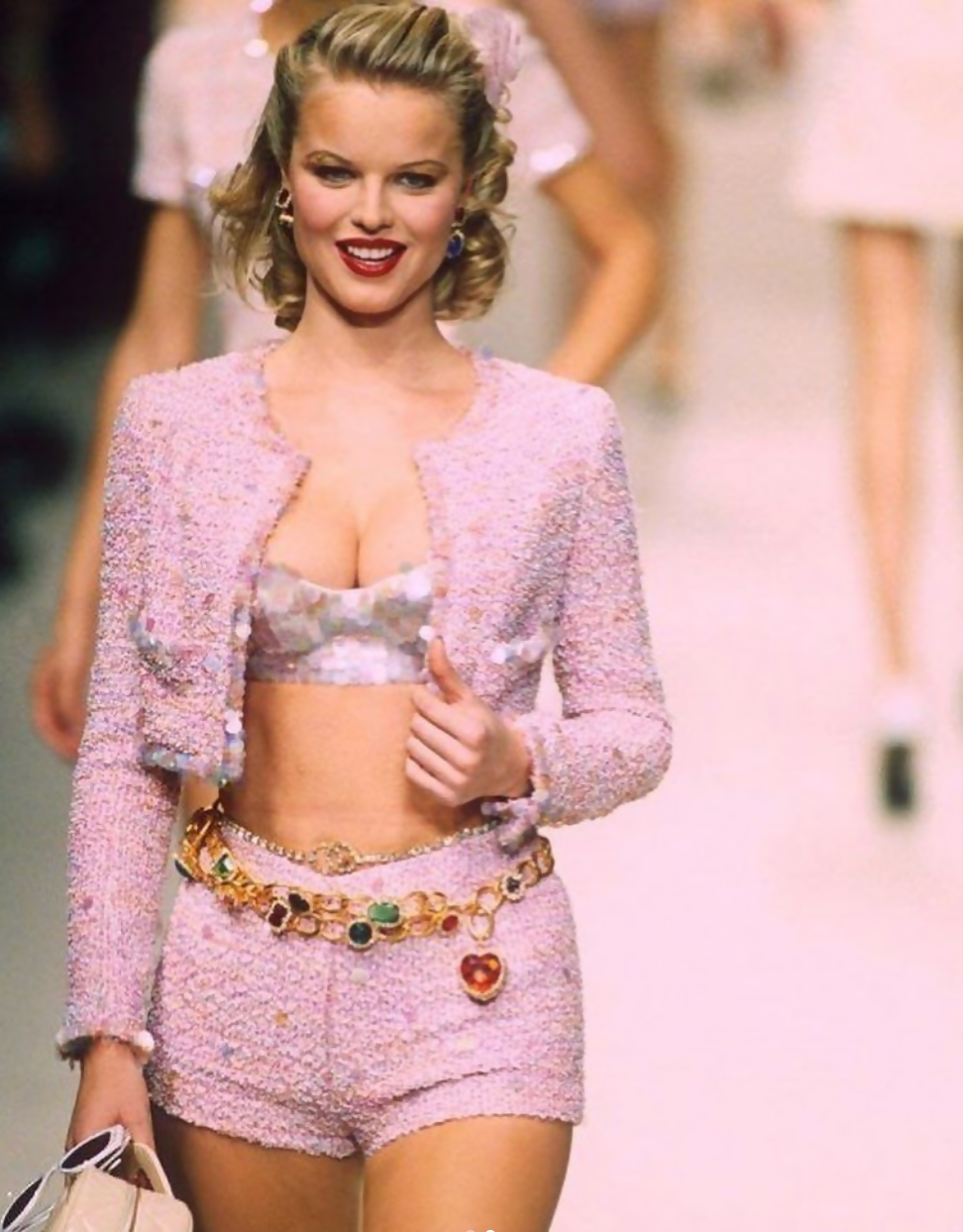 Chanel Vintage 1995P Barbie Collection Runway Pink Sequin Barbie Cropped Jacket