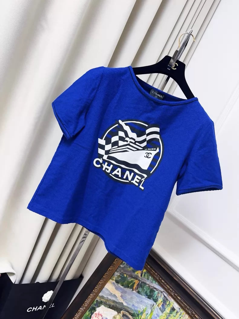 Chanel 19c Blue Nautical Cruise Print T-Shirt