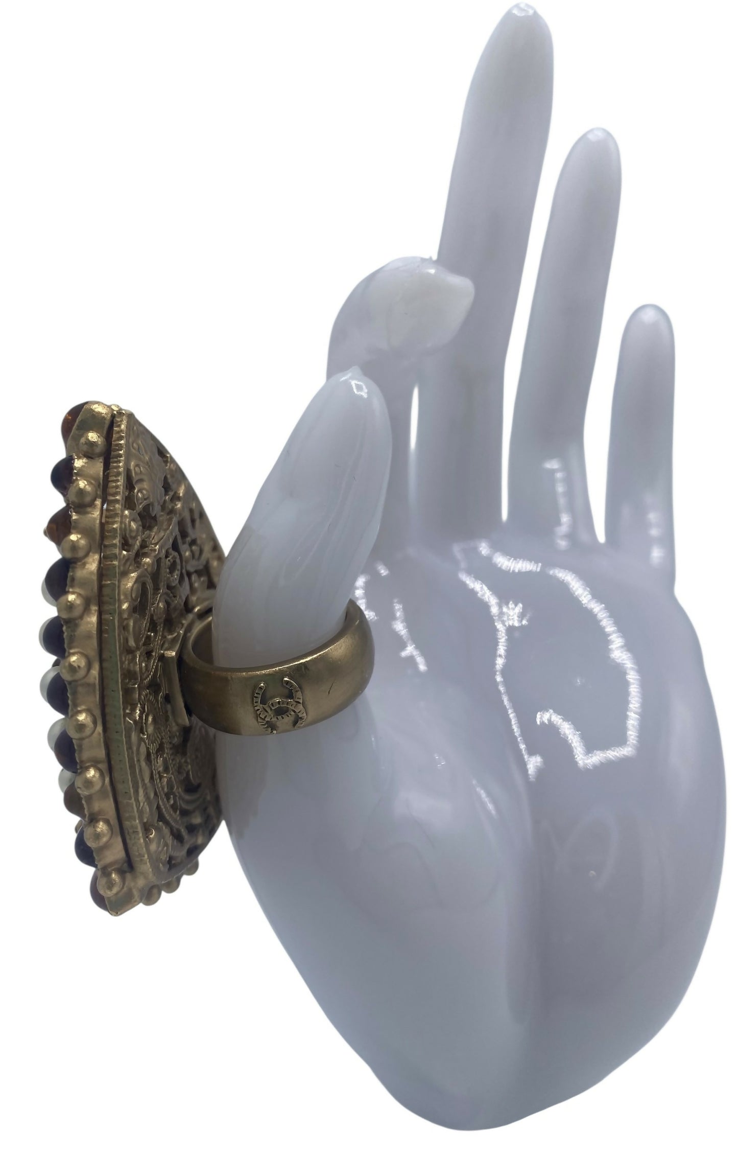 Rare XL 11C Saint Tropez Runway Statement Gold Gripoix Pearl Ring Size US 6 EU 52