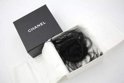 Chanel Vintage 81-85 Tulle Feather Black Camellia Silk Brooch