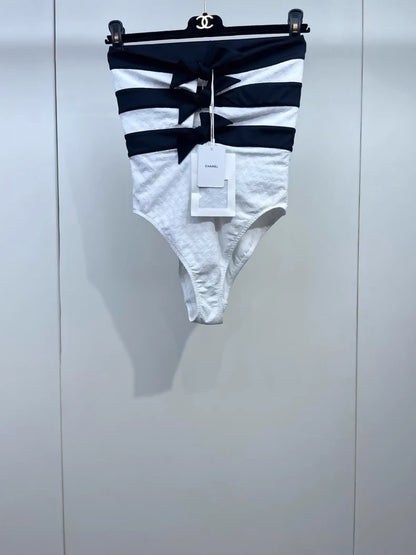 Chanel 24S black & white bow swimsuit