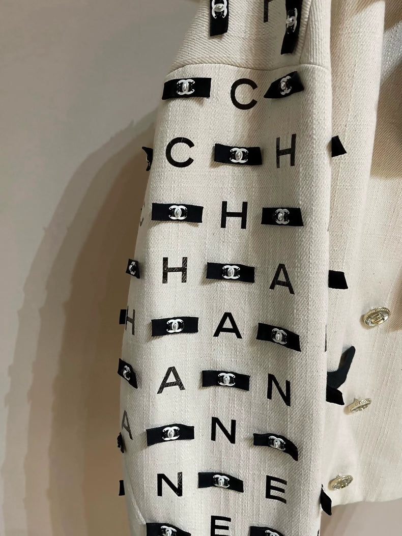 Chanel 21Secru denim oversized jacket with chanel lettering