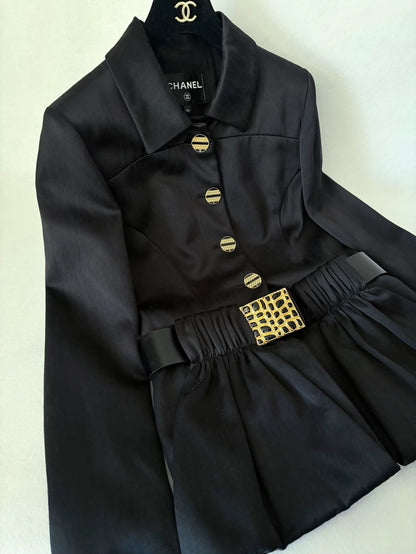 Chanel 19A Black and Gold Belt Silk Jacket