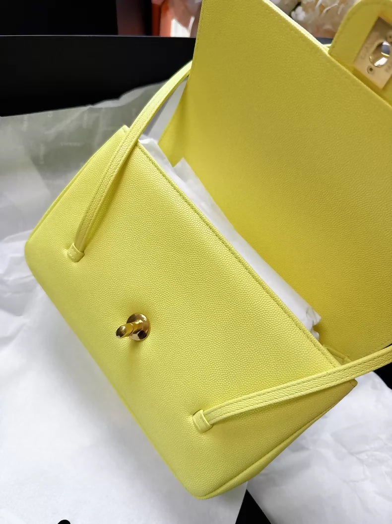 Chanel 26C Shiny Caviar Preppy Coco Shoulder Bag Light Yellow