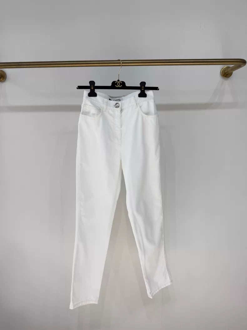 Chanel 24N white jeans with double C logo