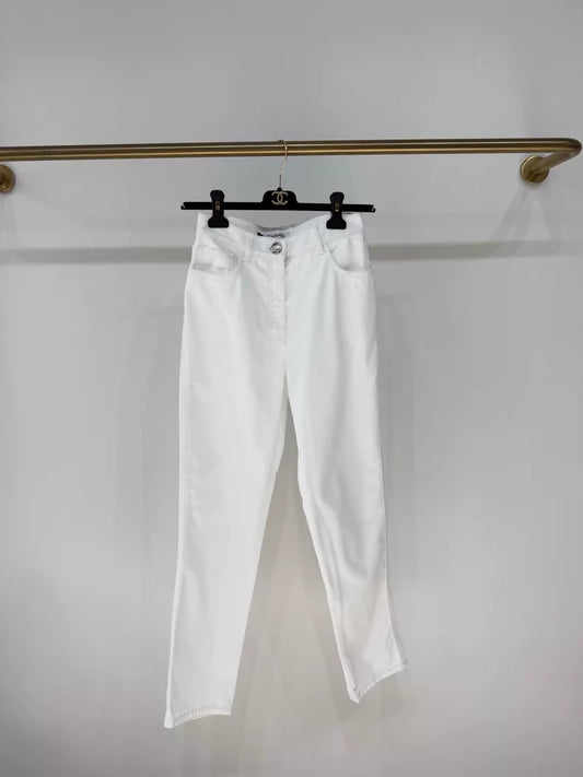 Chanel 24N white jeans with double C logo