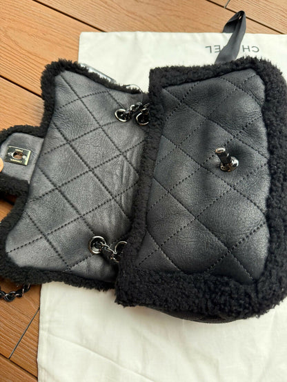Chanel 2018 Medium Black Shearling Coco Neige Flap Bag