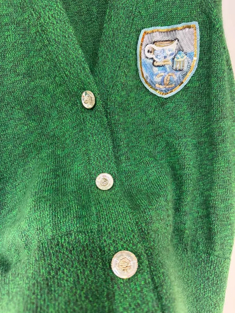 Chanel 24A Double C Badge Green Cashmere Vest
