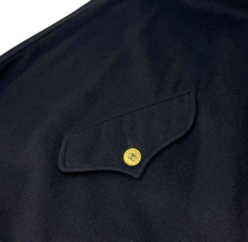 Vintage Chanel 94A Runway Black Oversized Cashmere Long Dress Coat FR 36