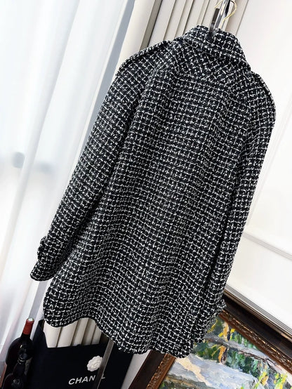 Chanel 20p Black Tweed Coat