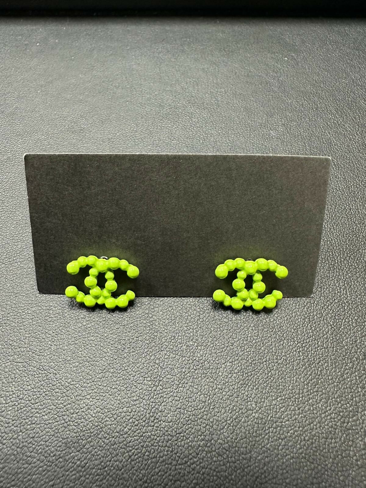 Chanel Vintage 2004 Resin Fluorescent Green Stud Earrings