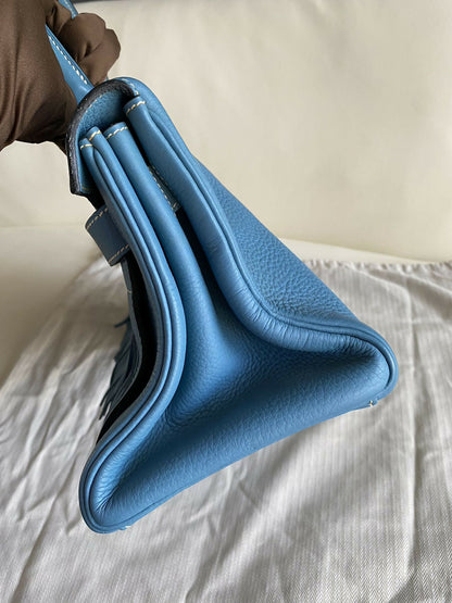 Hermes Vintage Kelly shoulder fringe in denim blue